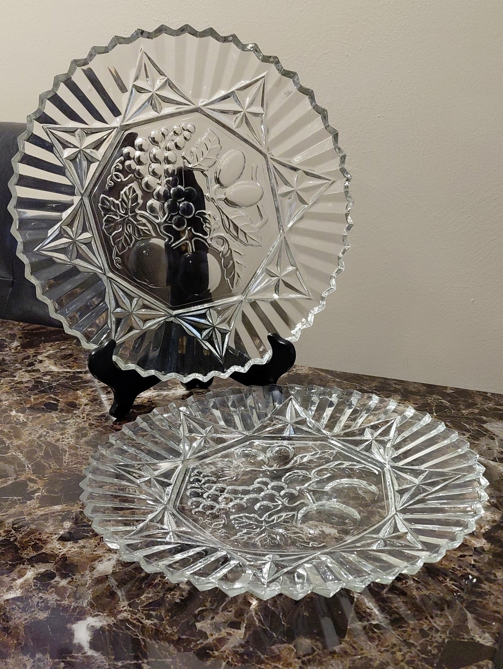 Lot of 2 Vintage Federal Glass Pioneer Embossed Fruit Pattern Serving Platters